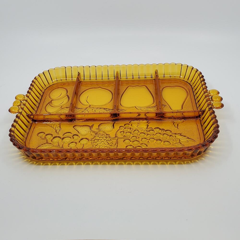 Vintage amber glass tray depression glass tray. Rectangular. Good shape